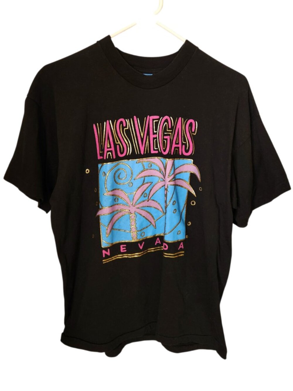 Vintage Las Vegas Nevada T Shirt Size Large Black Palm Tree Single Stitch